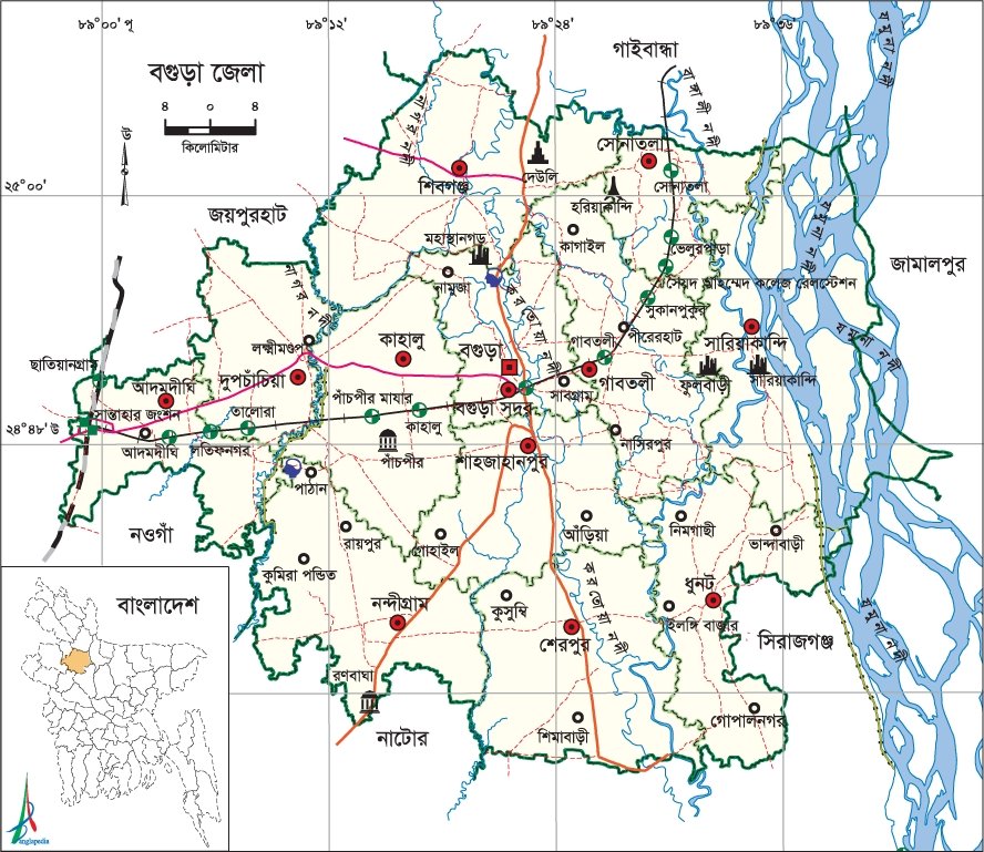 বগুড়া জেলার মানচিত্র